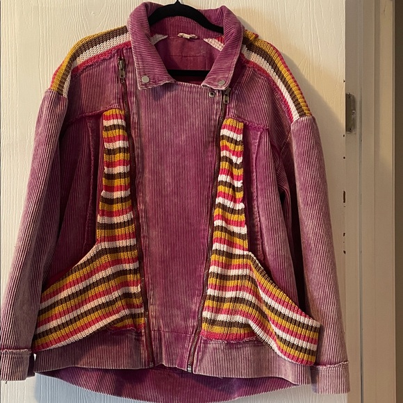 POL Jackets & Blazers - POL Pink Corduroy Bomber Jacket with Stripes